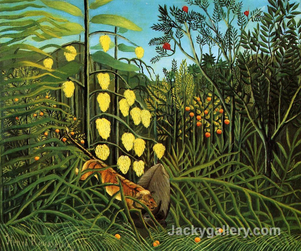 Combat of a Tiger and a Buffalo by Henri Rousseau paintings reproduction